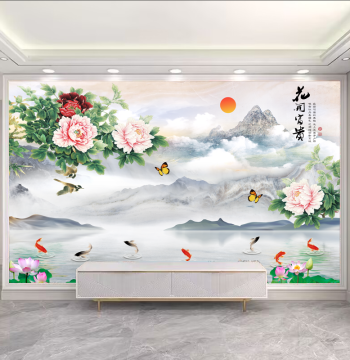 Chinese Style Peony Wall Mural Self-Adhesive Sticker Art