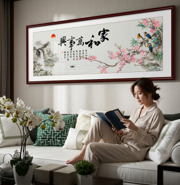 Harmony Brings Prosperity New Chinese Style Sofa Background Wall Hanging Art for Living Room - Decorative Painting with Flowers and Birds