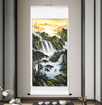 Chinese Painting 'Great Fortune' Landscape New Chinese Style Living Room Decorative Painting Office Calligraphy Vertical Entrance Hall Scroll Hanging Picture