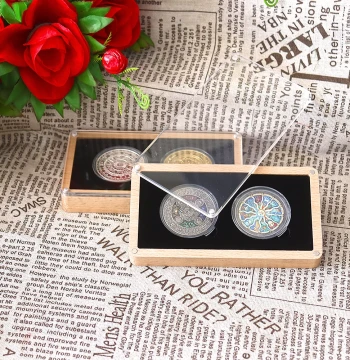 Beech Wood Acrylic Lid Coin Box Transparent Badge Medal Ancient Coin Silver Dollar Collection Storage Vintage Wood Box