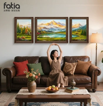 Hand-Painted Landscape Oil Painting, American Style Living Room Decor, Sofa Background Wall Hanging, European-Style Triptych Premium Mural