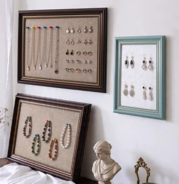 Vintage Frame Jewelry Display Stand, Earring and Necklace Wall Mount, Bracelet Accessory Felt Board Hanging Panel, Jewelry Window Tray, Vendor Display Prop, Countertop Hanger, Jewelry Box, Cork Board