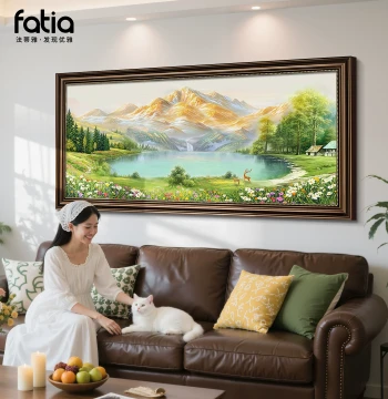 Treasure Bowl Landscape Oil Painting Living Room Hanging Sofa Background Wall Decor Hand-Painted West Wall Mural High-End Feel