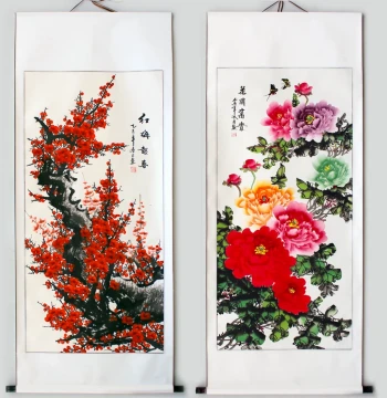 Hand-Painted Calligraphy and Painting, Traditional Chinese Art Blooming Flowers and Riches Decorative Painting, Living Room Landscape Ink Wash Art, Central Hall Peony Hanging Picture, Flower Painting