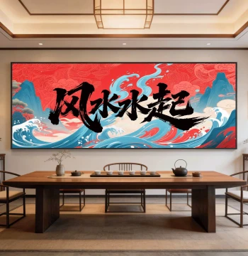 Wind Rising Water Flowing National Trend Calligraphy Wall Art Office Study Tea Room Zen Mural Flowing Water Generates Wealth Decor