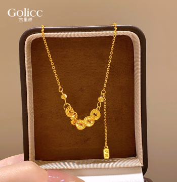 Ancient Method Sand Gold Five Emperor Coins Necklace, Women's 2026 New Light Luxury Niche High-End Sweater Chain Accessory