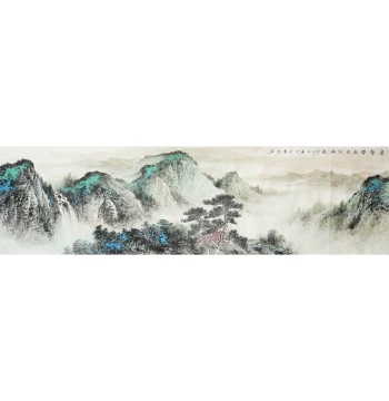 Six-Foot Split Ink Wash Landscape Painting, Pure Hand-Painted Chinese Art for Living Room & Office, Splashed Color Atmosphere Artwork 0030