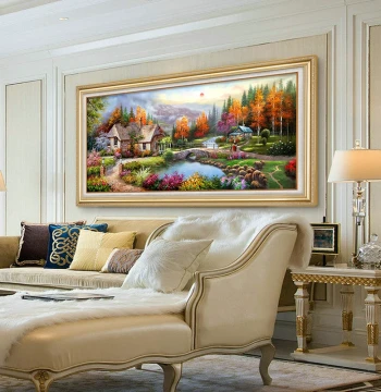 American Style Oil Painting Living Room Hanging Art, Sofa Background Wall Decor, Landscape Scenery Hand-Painted European Mural, Premium Feel