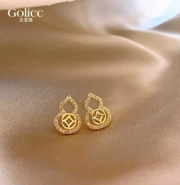New Chinese Gold Coin Gourd Stud Earrings Women Unique Earrings 2026 New Arrival Hot Sale Premium Light Luxury Ear Jewelry