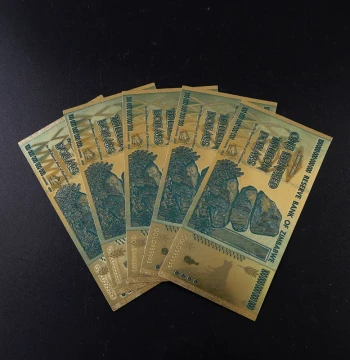 Zimbabwe 100 Trillion Gold Foil Banknote Non-Circulating Foreign Currency, Zimbabwe Million Billion Commemorative Banknote