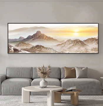 New Chinese Style Living Room Decor Mountain Backing Landscape Mural Sofa Background Wall Hanging Office Sunrise Scenery Painting