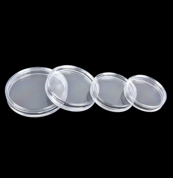 Fully Transparent Lid-and-Base PS Plastic Box, Round Display Case, Lid-and-Base Coin Box, Commemorative Coin Collection Flat Box