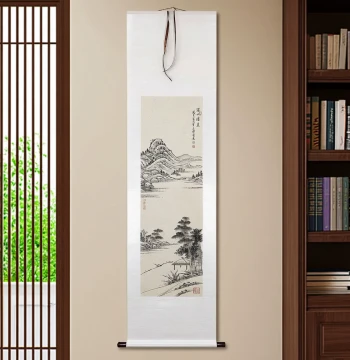 Hand-Painted Traditional Chinese Ink Landscape Painting – Authentic Scroll Artwork for Living Room or Office Display