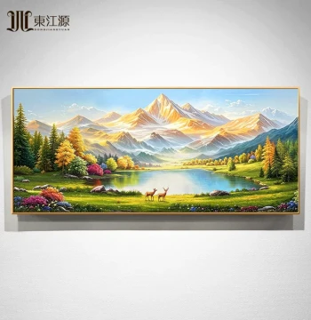 Hand-Painted Oil Painting for Living Room Decor, Sofa Background Wall Art, Landscape Scenery, Sunlight on Golden Mountain, American Light Luxury Style