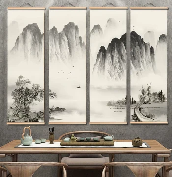 New Chinese Style Calligraphy Art Decorative Hanging Picture, Entryway Painting, Tea Room Zen Ink Wash Landscape Painting, Living Room Mural