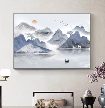 Landscape Scenery Painting, Living Room Calligraphy Decor, Study Ink Wash Art, Bedroom Bedside Mural, New Chinese Tea Room Hanging Scroll