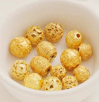 18K Matte Gold Color-Fast Heavy Coin Hollow Barrel Beads Round Loose Beads for DIY Bracelet Necklace Handmade Spacer Accessories