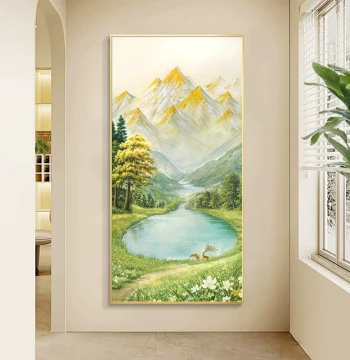 Sunshine on Golden Mountain Entryway Decor Art, Hallway Corridor Hanging Picture for Front Door, High-End Hand-Painted Oil Landscape Scenery