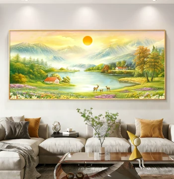 Sunrise in the East Sofa Background Wall Decorative Painting Treasure Bowl Landscape Painting Living Room Hanging Picture Wealth-Attracting Hand-Painted Oil Mural