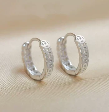 Wealth-Attracting Lucky Copper Coin Earrings, Money Prosperity Chinese Vintage Stud Earrings, Light Luxury Temperament Sterling Silver for Women