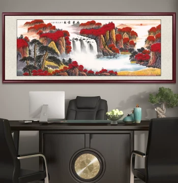 Good Fortune Chinese Landscape Painting, Hand-Painted Original Artwork for Central Hall, Living Room Wall Art, Office Backing Wall Mural, New Chinese Style