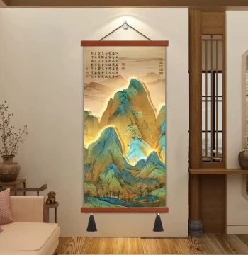 A Thousand Li of Rivers and Mountains Entrance Hallway Hanging Scroll, Song Dynasty Aesthetics Living Room Office Study Decorative Landscape Painting