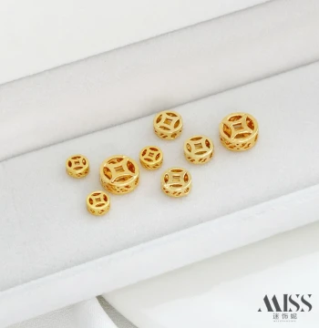 18K Gold-Plated Color-Safe 3D Hollow Coin Spacer Beads; DIY Braiding Beads for Bracelets and Jewelry Making