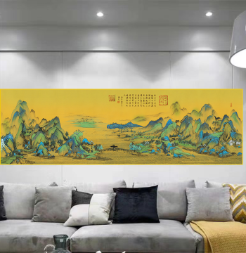 A Thousand Miles of Rivers and Mountains Living Room Decorative Painting, Office Landscape Art, Conference Room Mural, Bedroom Backing Mountain Picture, Dining Room Hanging Scroll