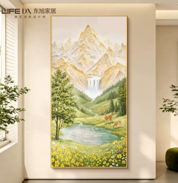 Sunlight on Golden Mountain Entryway Art; Hand-Painted Landscape for Corridors Opposite Doors; 2026 New Arrival