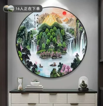 Sunrise Over the East Landscape Round Hanging Painting, Entrance Hallway Decorative Painting, Corridor Mural, Office Background Wall Art