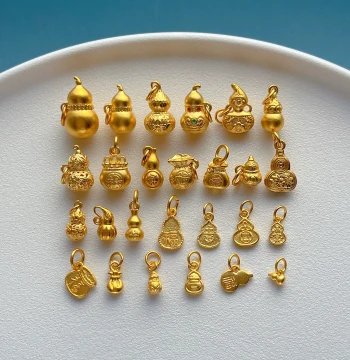 Gold-Plated Color-Fast Accessories: Fu Character, Ruyi, Lotus, Coin, Gourd Pendants, Money Bag Charms for DIY Bracelet Stringing