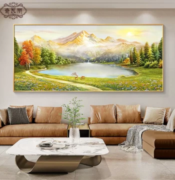 Treasure Bowl Living Room Sofa Background Wall Decor, 2025 New Arrival Hand-Painted Landscape Oil Painting, Premium Feel Mural