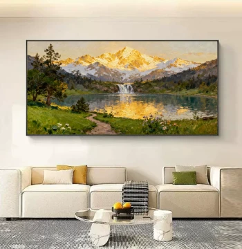 Pure Hand-Painted Oil Painting 'Cornucopia', 'Sunshine on Golden Mountain' Landscape, Living Room and Study New Chinese Style Landscape Manual Hanging Art