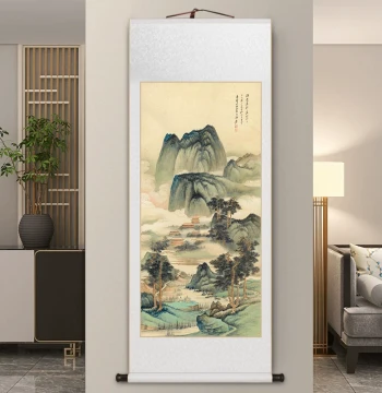 Zhang Daqian 'Clear Mist and Immortal Pavilion' Entrance Hall Painting, Famous Artist Scroll Hanging Art, New Chinese Style Living Room Decor, Office Landscape Painting