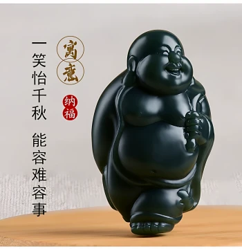 Authentic Maitreya Buddha Handheld Ornament, Xinjiang Hetian Jade Fine Green Jade, 3D Buddha Figurine for Play and Collection