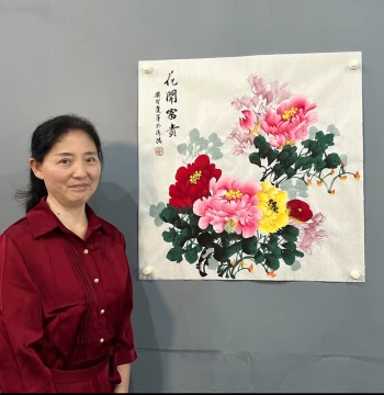 Authentic Hand-Painted Chinese Peony "Blooming with Wealth" Painting, New Chinese Style Entryway Decor, Doufang Hanging Art, Dining Room Mural