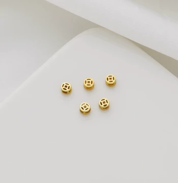 18K Gold Plated Color-Safe Matte Gold Round Hollow 3D Coin Pattern 3mm Spacer Beads for Bracelet Necklace DIY Jewelry Accessories