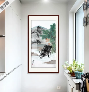 Pure Hand-Drawn Professional Chinese Painting Central Hall Authentic Calligraphy and Painting, Living Room Landscape Feng Shui Vertical Banner, Shepherd Boy Riding Ox Playing Flute Picture