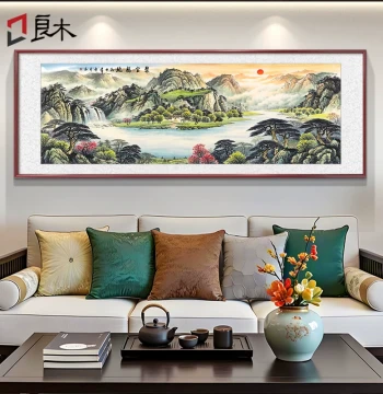 Hand-Painted Cornucopia Landscape Painting, Living Room Wall Art, Rising Sun in the East, Office Sofa Background Decor, Mountain Backing Map