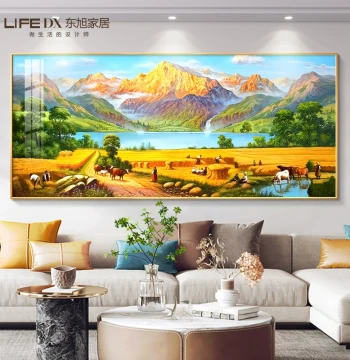 Van Gogh Harvest Hand-Painted Oil Painting, Sunlight on Golden Mountain Living Room Decorative Art, High-End Landscape Painting for Sofa Background Wall