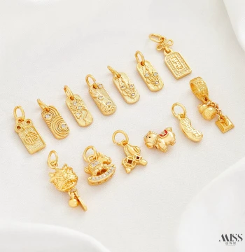24K Gold-Plated Tarnish-Resistant Mini Horse Money Bean, Gourd Coin, Wealth-Attracting Awakening Lion, Five Elements Dangle Pendant for DIY Jewelry