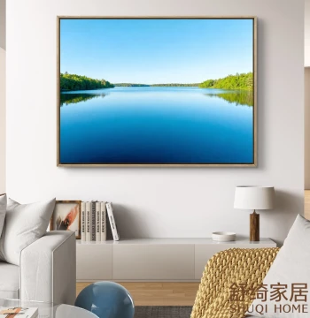 Premium Feel Landscape Lake Living Room Sofa Background Wall Decor, Office Hanging Art, Five Elements Water Favorable Feng Shui Painting, Customizable