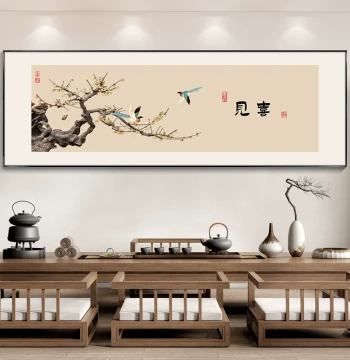 Jianxi Flower and Bird New Chinese Style Wall Art for Dining Rooms and Living Rooms; Zen Calligraphy Murals for Offices and Tea Rooms