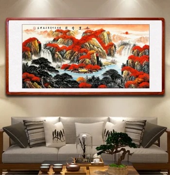 Pure Hand-Painted 'Great Fortune Ahead' Chinese Landscape Painting for Living Room and Office, Great Wall Mountain Support Map, Cornucopia Scroll