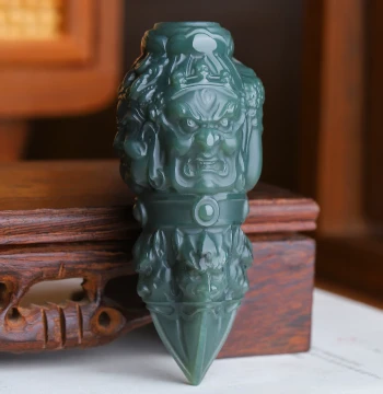 Authentic Xinjiang Hetian Green Jade Demon-Suppressing Vajra Pestle Hand Piece, Unisex Jade Play Item with Certificate