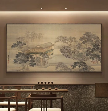 Four Seasons Landscape Song Dynasty Aesthetics Living Room Decor, New Chinese Tea Room Mural, Hotel Lobby Private Room Soft Furnishing Hanging Art