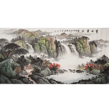 Four-Foot 'Great Fortune' Landscape Painting, Endless Flow, Pure Hand-Painted Treasure Bowl Chinese Art for Living Room Decor (0009)