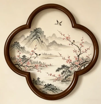New Chinese Style Solid Wood Begonia Plum Blossom Window Frame Picture Frame Retro Tea Room Living Room Decorative Wooden Frame Calligraphy Art Painting Frame Customization