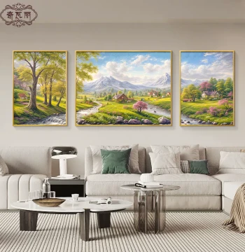 2025 New Living Room Decorative Painting, Hand-Painted Oil Landscape Scenery, Sofa Background Wall Art, High-End Triptych Mural