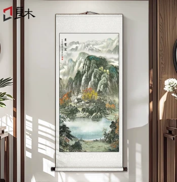 Cornucopia Landscape Scroll Hanging Painting - New Chinese Style Entryway Vertical Decor for Living Room, Office, Hallway, or Corridor Mural